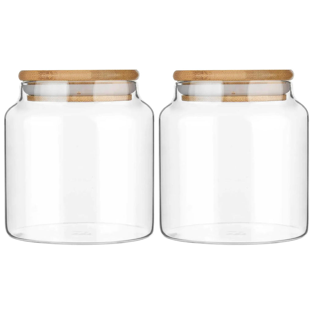 Custde Glass Jar with Lid 17.6 FL oz Airtight Glass Storage Jar Glass Food Storage Containers for Kitchen Counter Pantry Decorative Jar for Coffee Sugar Candy Jar Cute Jar (Bamboo 17.6 FL OZ *2)